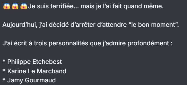 Post : « Je suis terrifiée… mais je l'ai fait quand même »