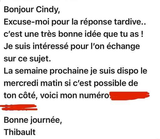 Réponse reçue par une participante après une prise de contact