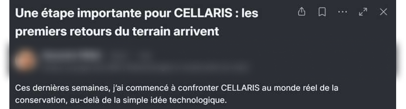 Post : une étape importante pour CELLARIS, les premiers retours du terrain arrivent