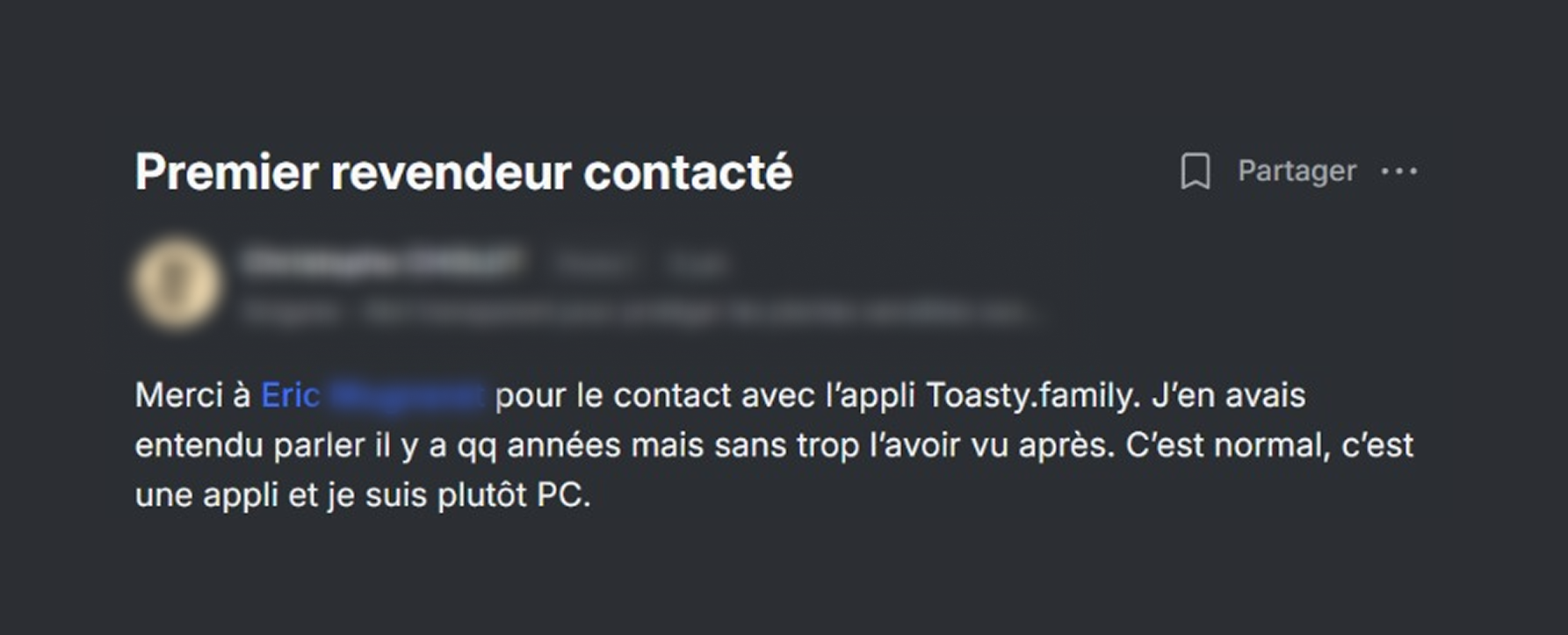Post : premier revendeur contacté grâce à un membre de la communauté