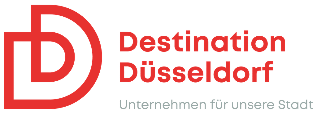 Red logo with stylized 'D' next to text 'Destination Düsseldorf' and subtitle 'Unternehmen für unsere Stadt'.