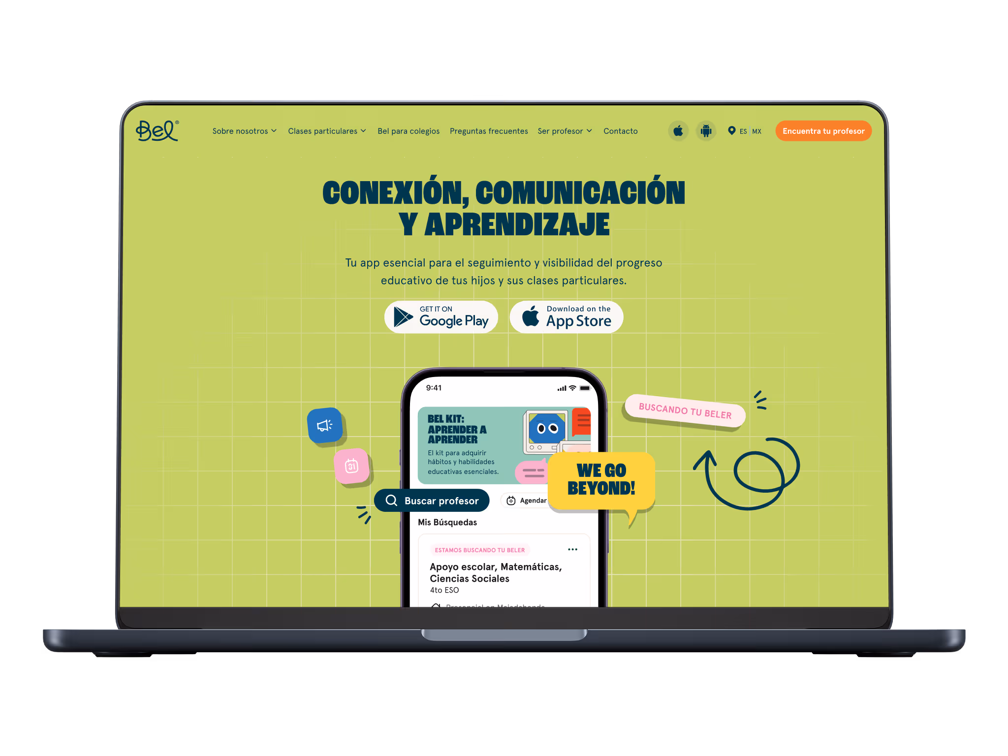 Open laptop displaying Bothello website with a 3D yellow and white robot illustration and text about customer support services.