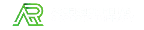 Logo of Ascension Rehab & Sports Therapy featuring stylized green letters A and R separated by a vertical white line from the company name in white text on black background. Ascension Rehab & Sports Therapy