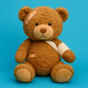 Teddy bear with minor vehicle accident injuries