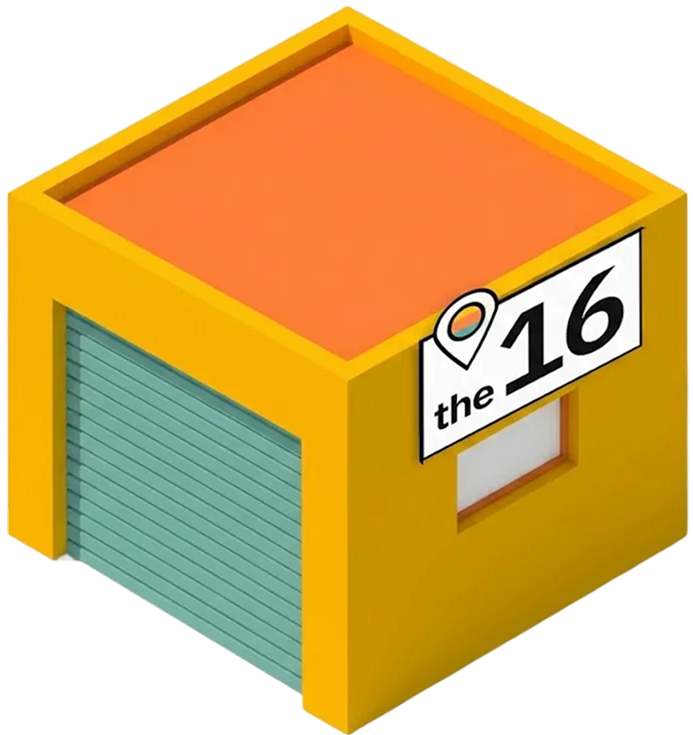 A dealership garage labeled "The 16"