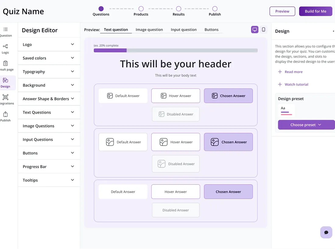 Example of a Sensez quiz customized to match a store's branding