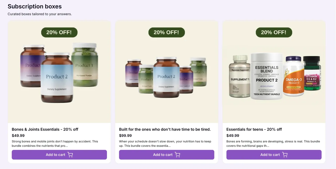 Sensez product recommendations with subscription and bundle options