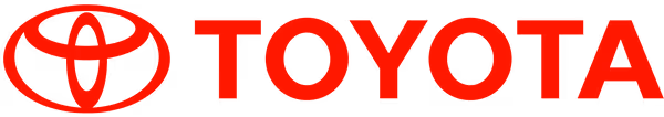 Toyota logo with red stylized overlapping ovals and bold red TOYOTA text.