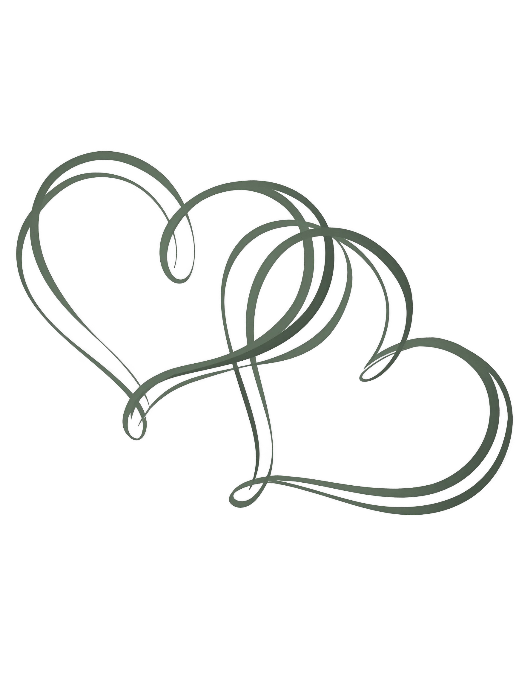 Two intertwined hand-drawn hearts in dark gray on a black background.