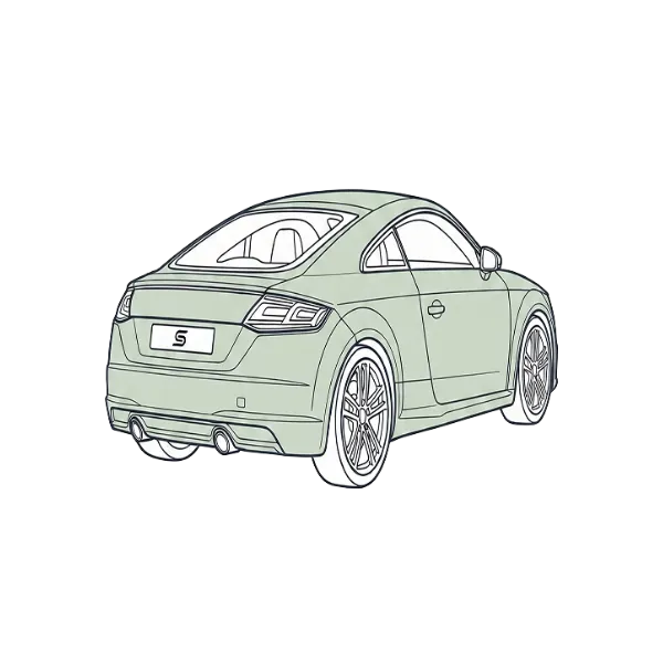 Illustration of a light green compact sports coupe car viewed from the rear side.