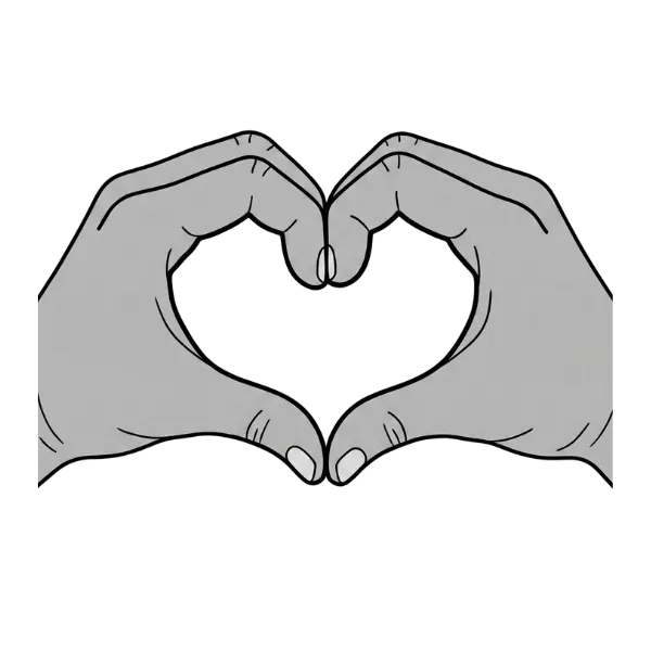 Two hands forming the shape of a heart against a transparent background.