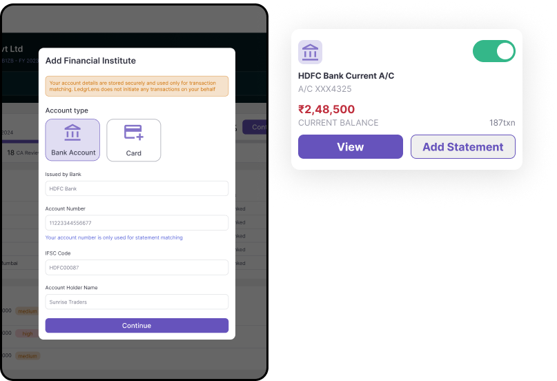 Add financial institute security messaging and bank account card