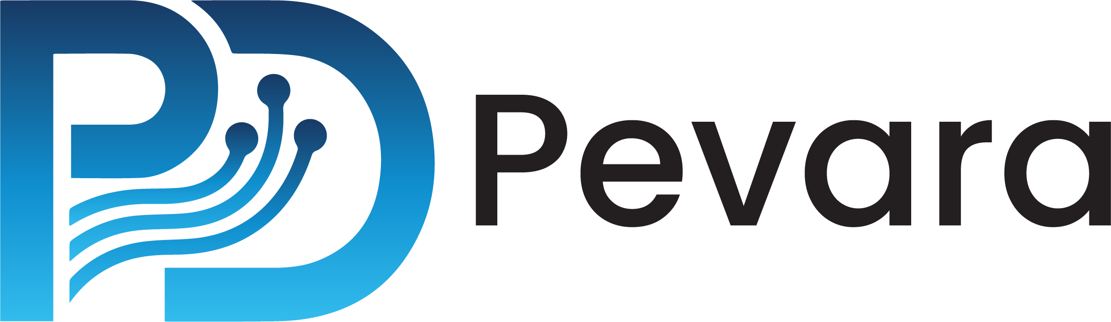 Pevard logo with stylized blue letter P featuring circuit lines integrated with the letter.