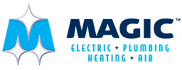 Magic Electronic Automatic Tanning Unit company logo featuring a stylized blue 'M' with a shining star design.
