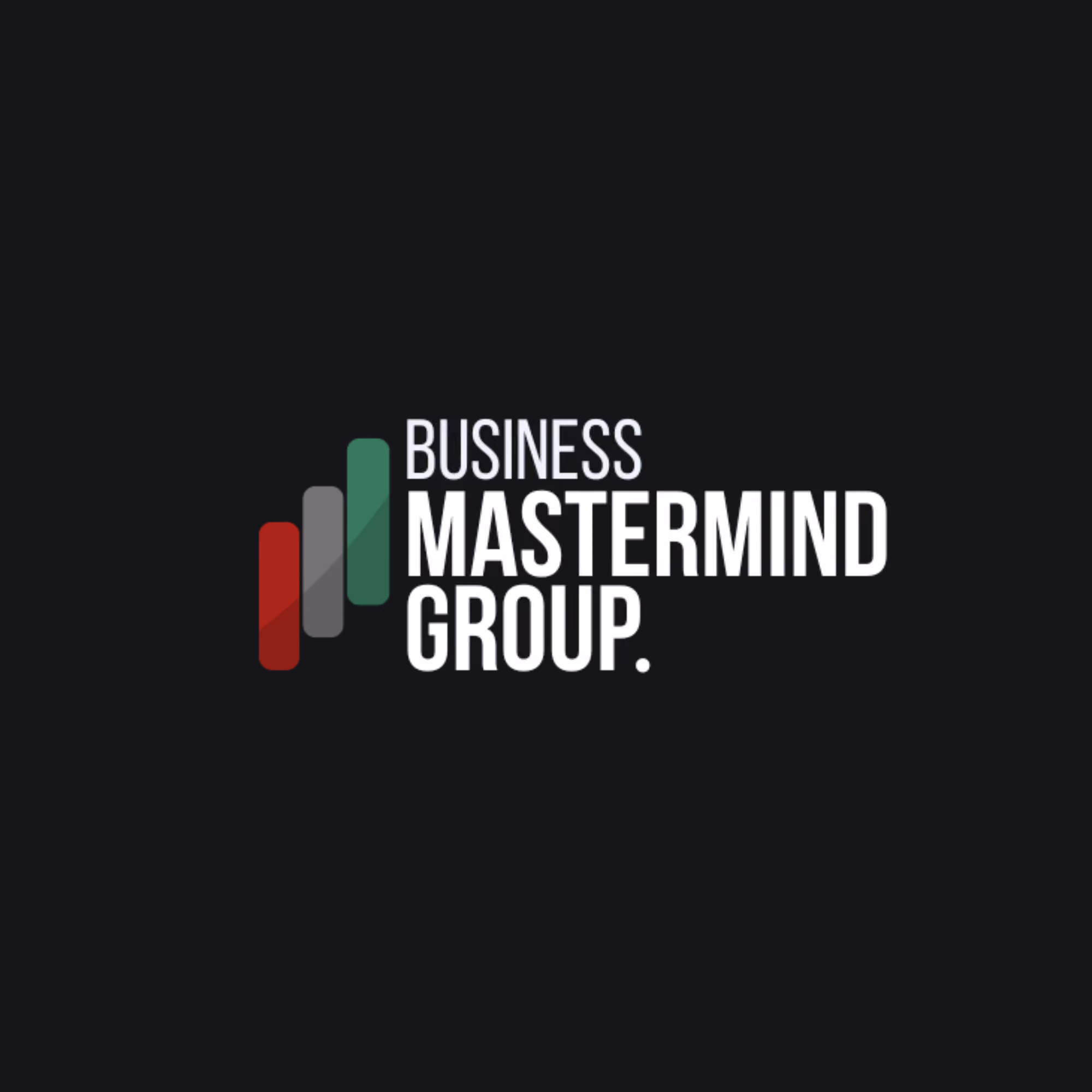 Business Mastermind Group logo with three vertical bars in red, gray, and green on black background.