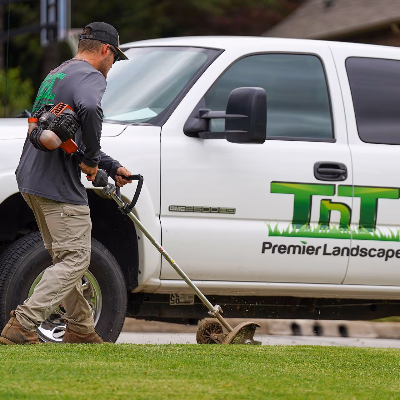 Backyard lawn maintenance by TnT Premier Landscape