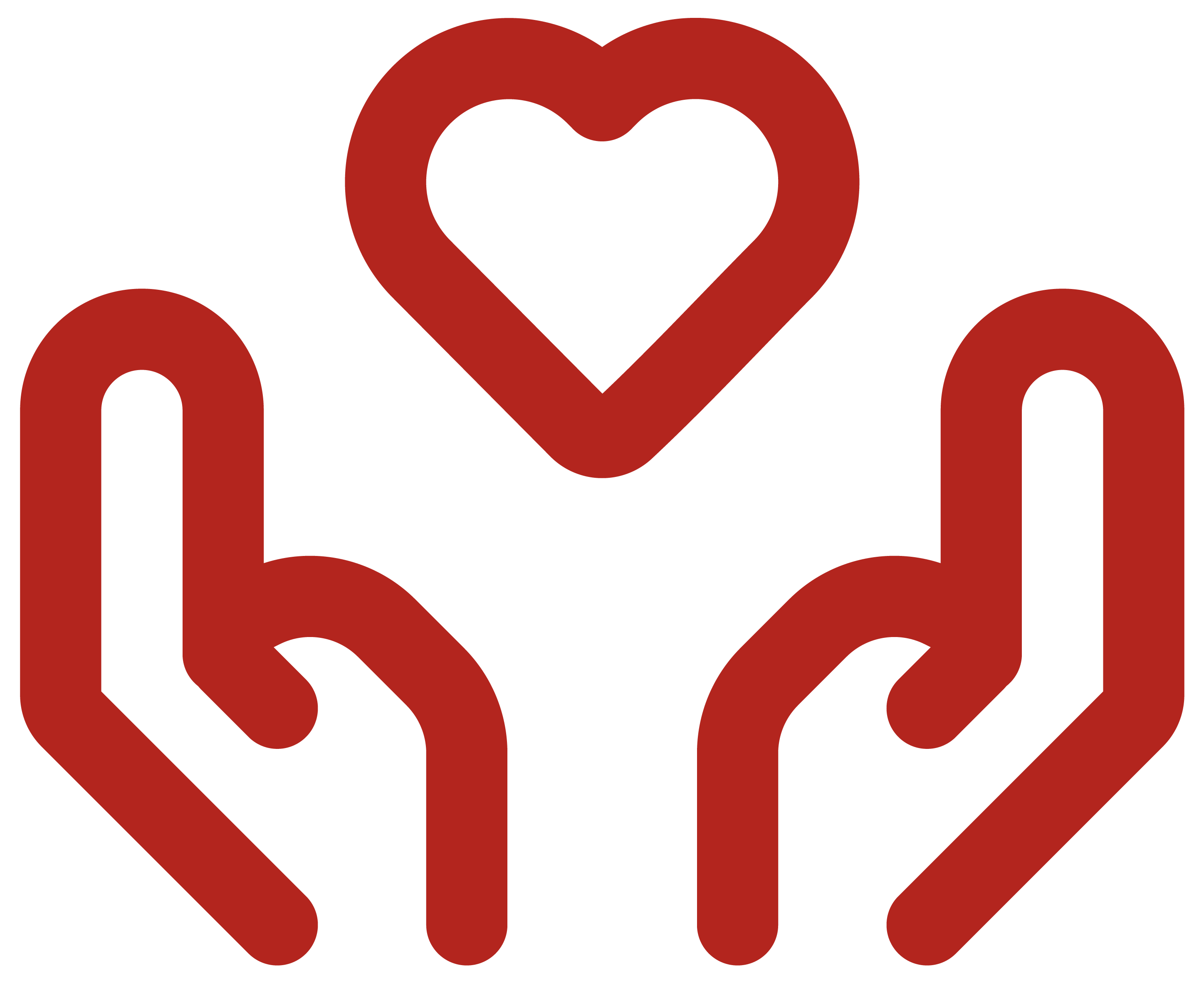 Two red hands open with a red heart floating above them.