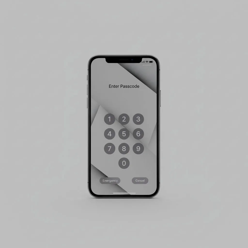 Smartphone screen displaying a numeric keypad with the prompt 'Enter Passcode' and buttons for 'Emergency' and 'Cancel'.