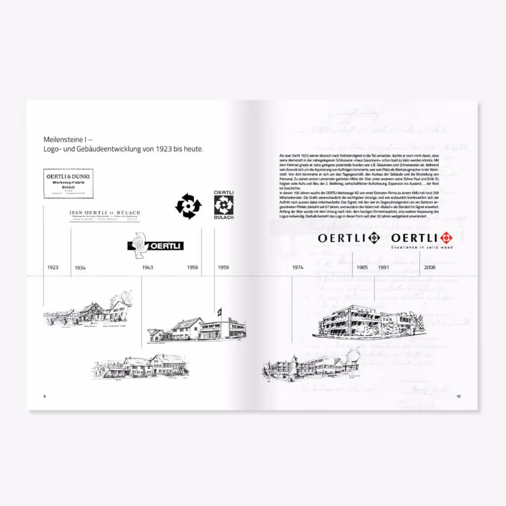 Oertli Werkzeuge feiert 100 Jahre: Jubiläumsbranding mit Logo, Festschrift, Verpackungen, Website, Messestand und Social Media – «one step ahead».