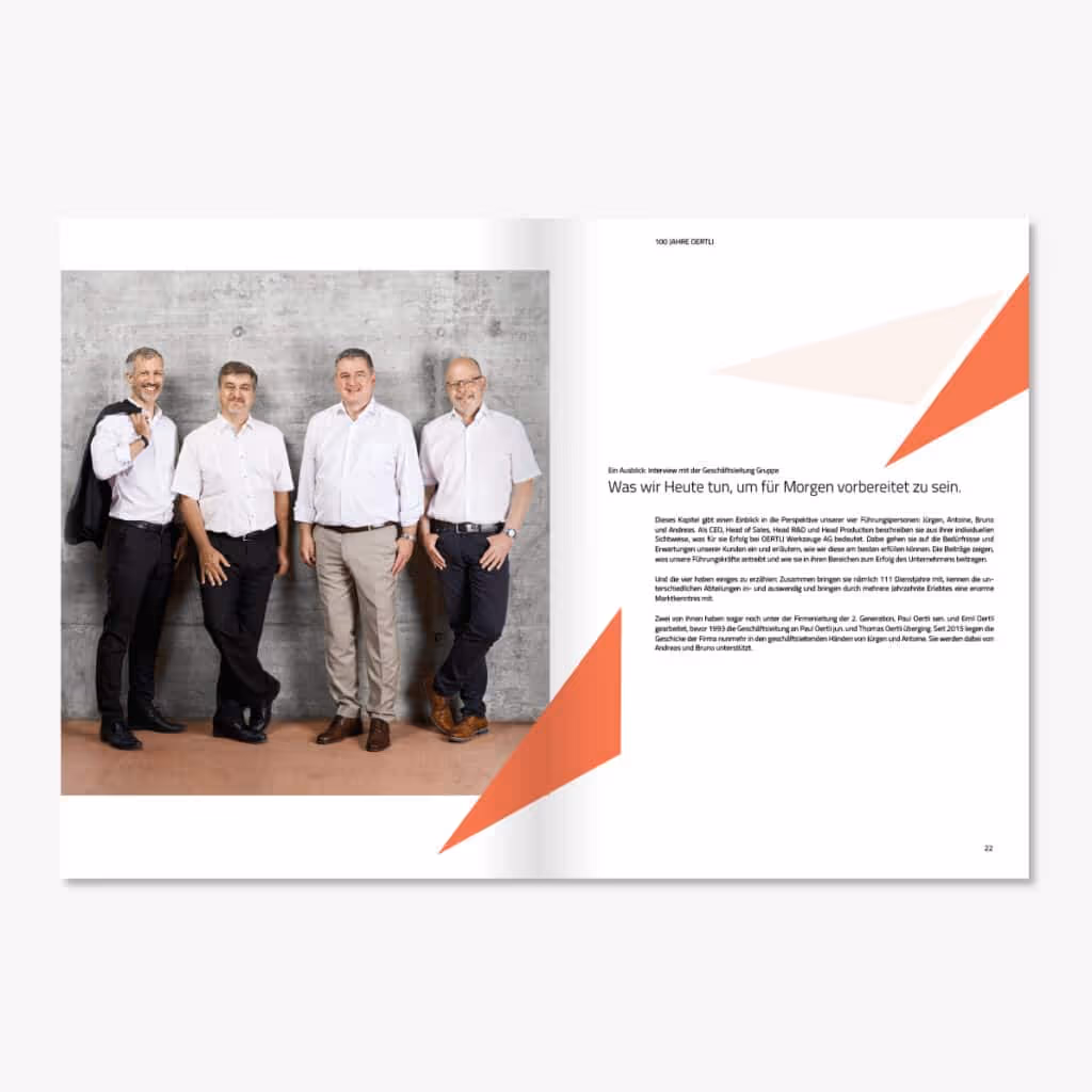 Oertli Werkzeuge feiert 100 Jahre: Jubiläumsbranding mit Logo, Festschrift, Verpackungen, Website, Messestand und Social Media – «one step ahead».
