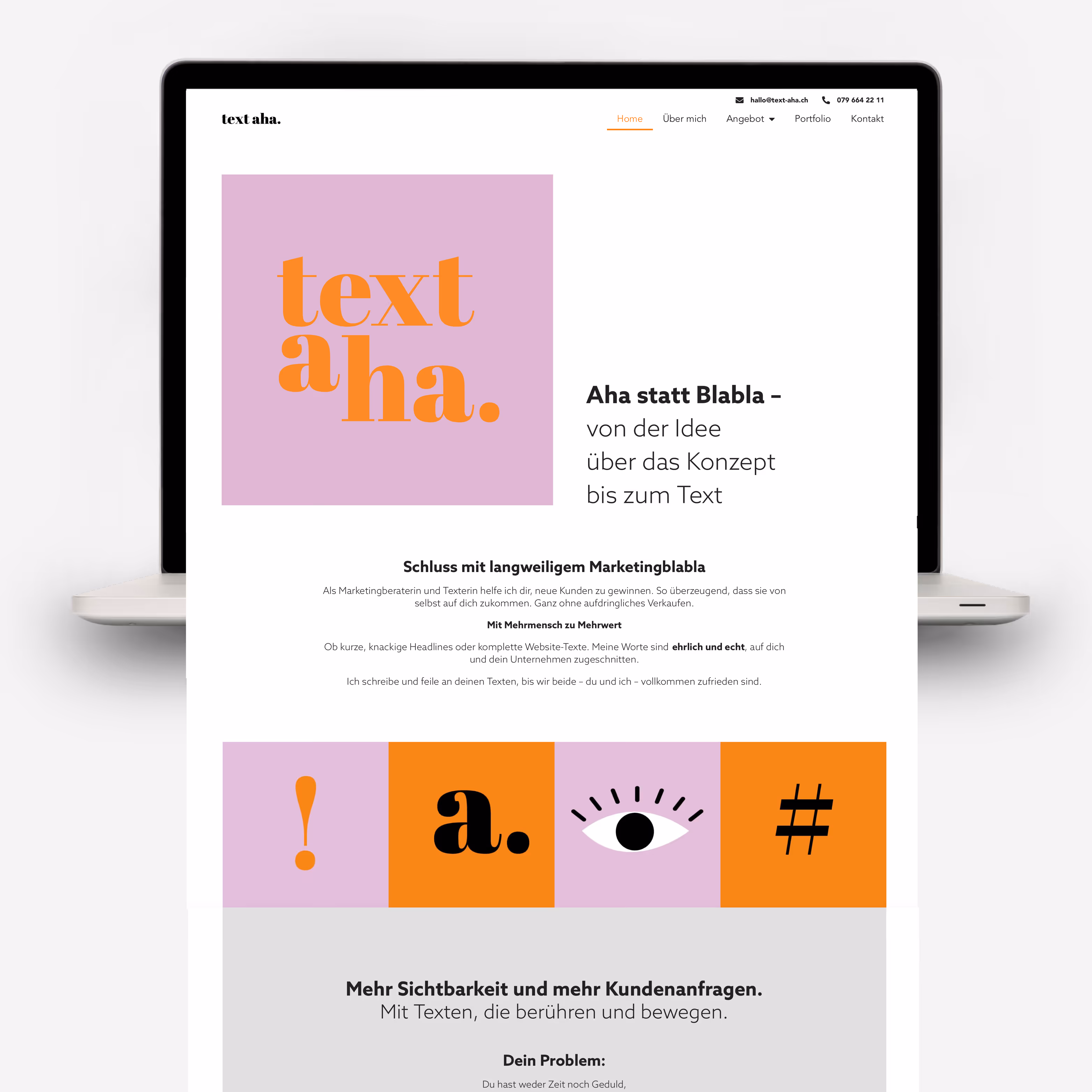 Text Aha mit Tina Bubenhofer: Stilvolles Branding für die Texterin – Logo, Briefschaften und Website. Aha statt Blabla, mit Wort und Stil.
