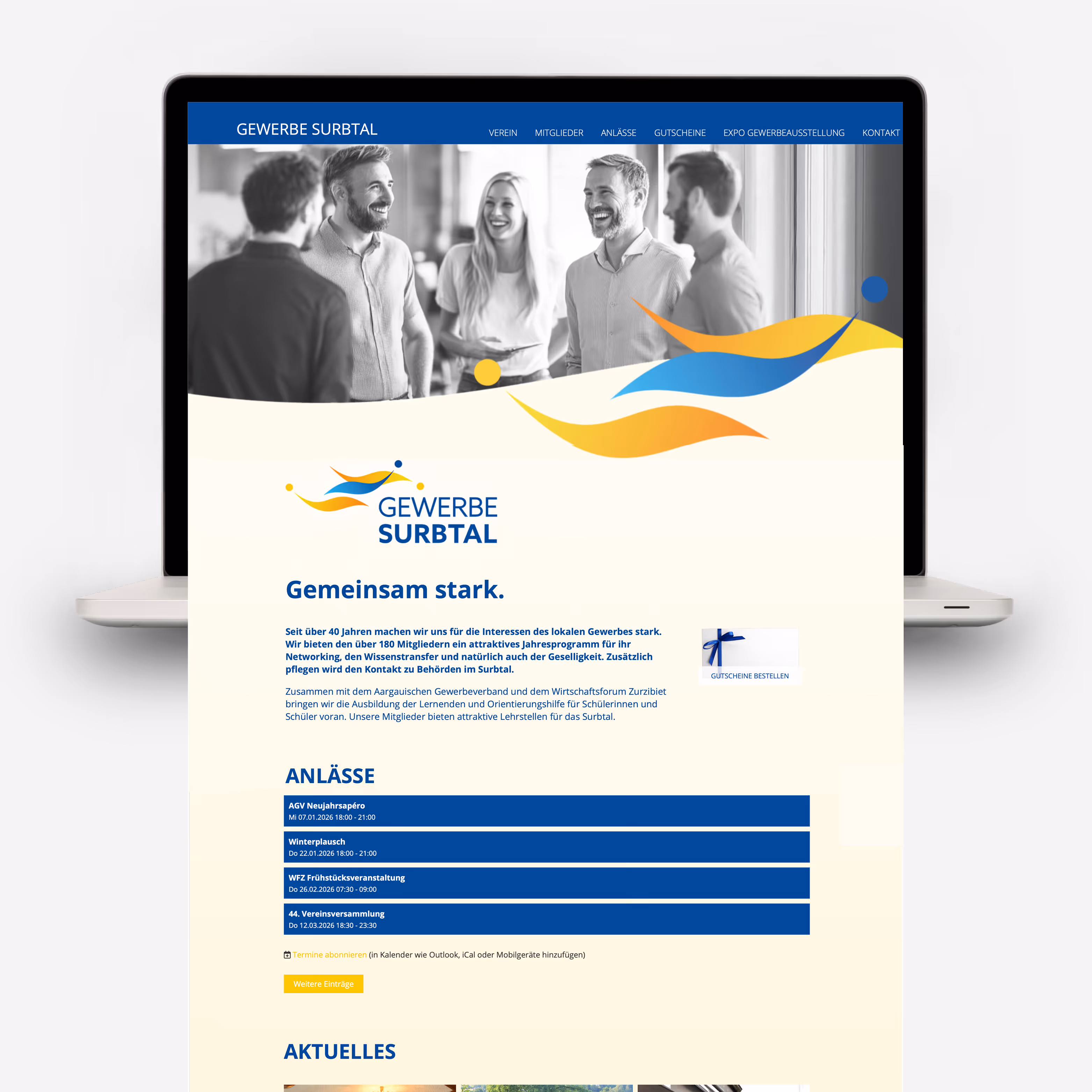 Gewerbe Surbtal: Frischer Auftritt für den Gewerbeverein mit Wellen-Logo und Website. Bewegung, Verbindung und regionale Identität in Form.