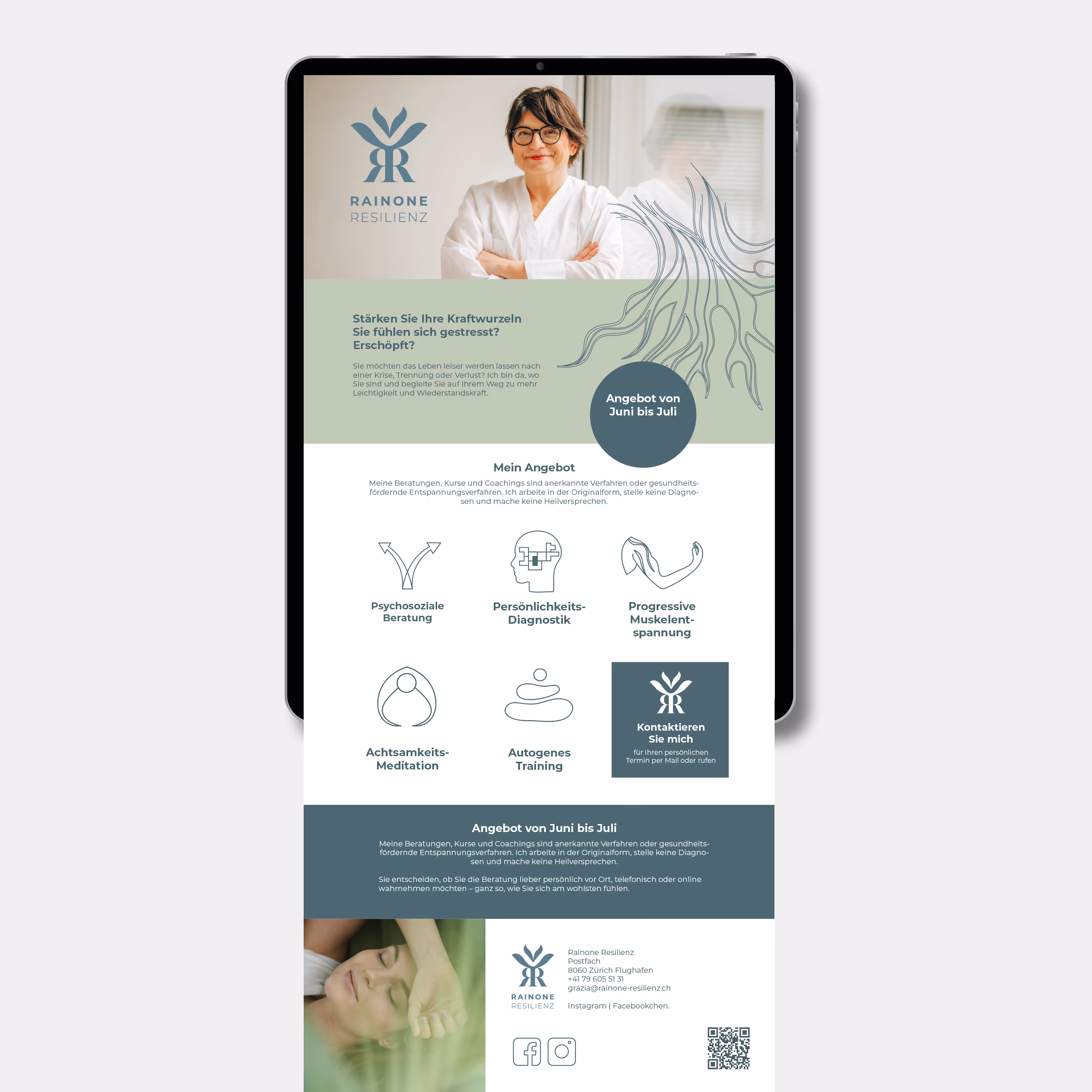 Rainone Resilienz: Komplette Markenwelt aus Logo, Website, Farben und Fotografie. Hand in Hand entstanden – kraftvoll, lebendig, voller Potenzial.