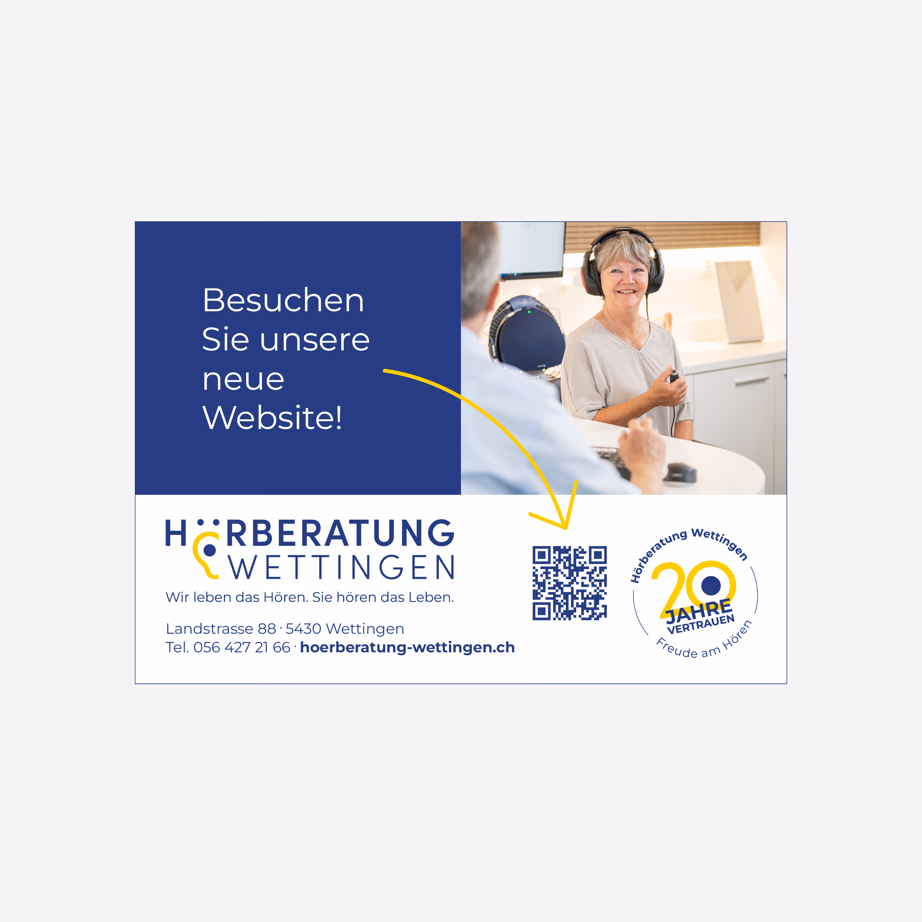 Hörberatung Wettingen: Markenrelaunch für 20+ Jahre Erfahrung – Positionierung, Logo, Website und Messestand. Vertrauen, das man hört.