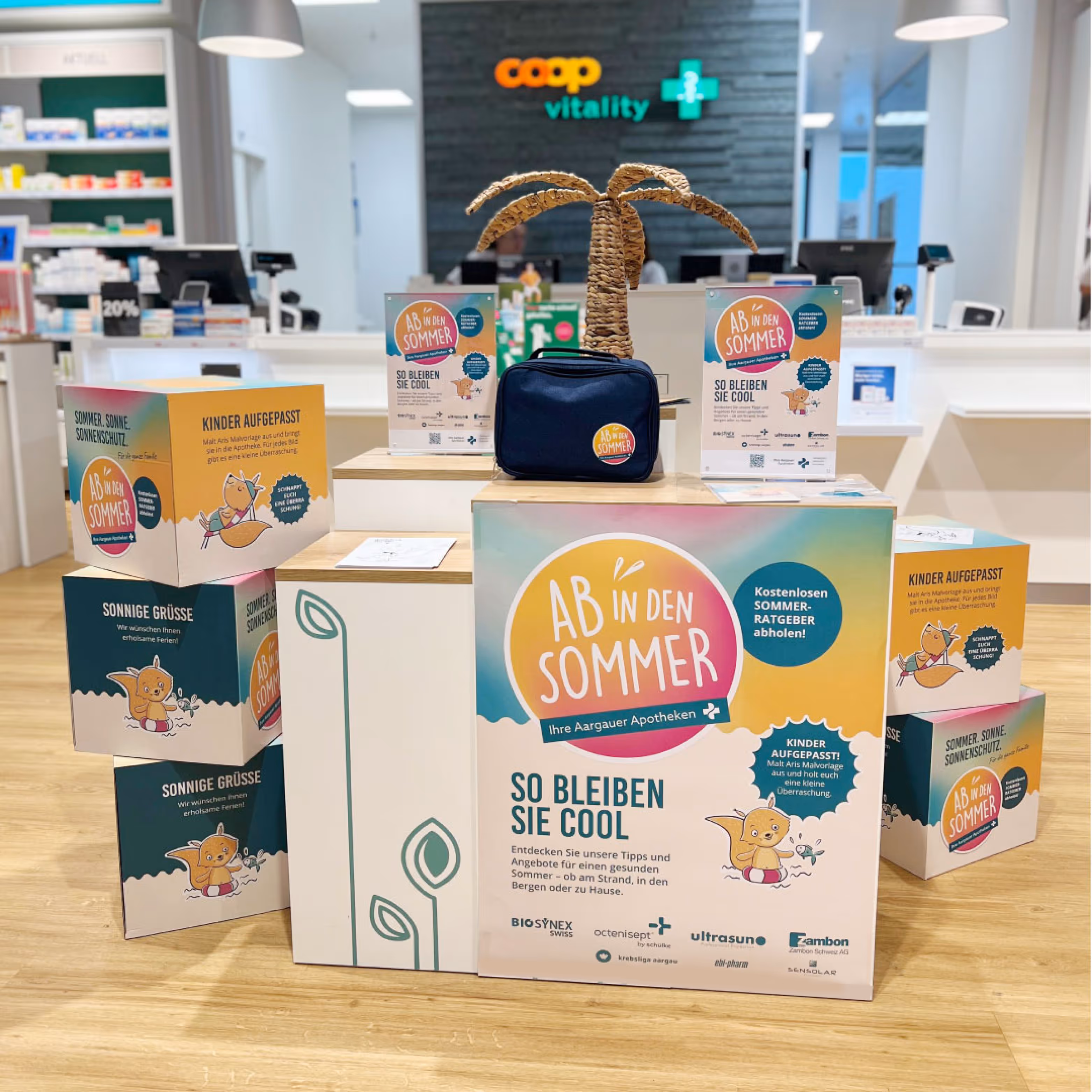 Aargauer Apotheken Sommerkampagne: Eichhörnchen Ari, Flyer, Plakate, Malwettbewerb und Website für 130+ Apotheken. Sommerlaune zum Mitnehmen.