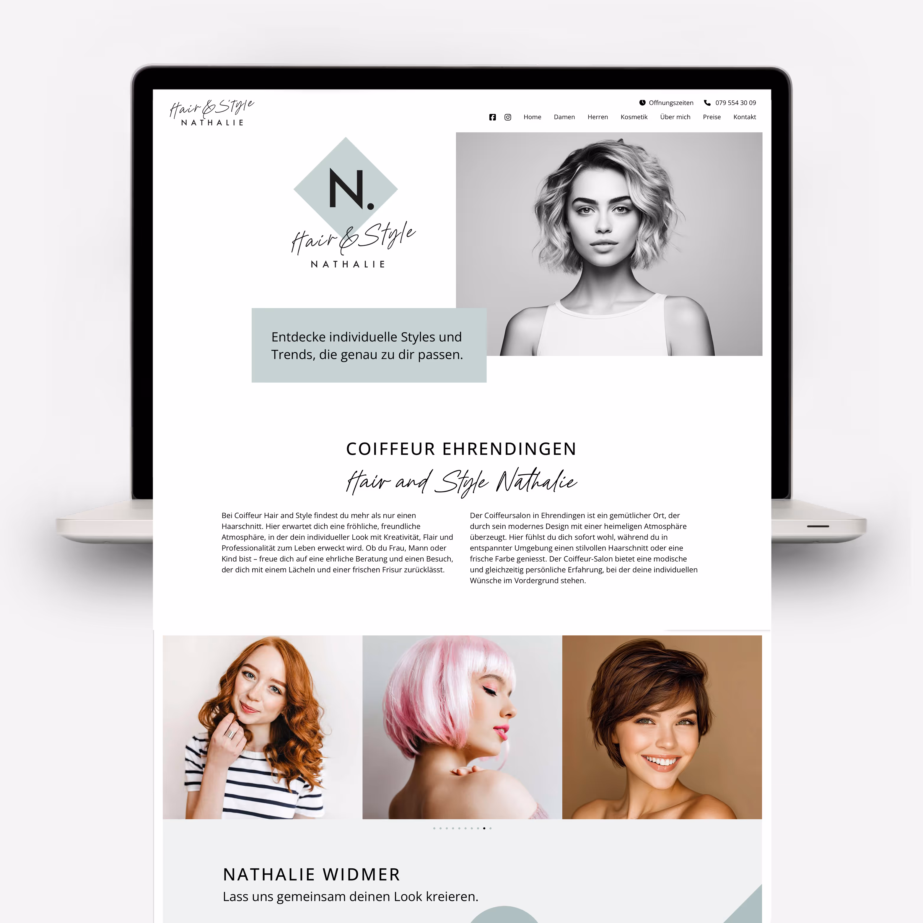Hair & Style Nathalie: Eleganter Markenauftritt mit Logo, Website und Coiffeur-Branding. Ein stilvolles Erscheinungsbild aus einer Hand.