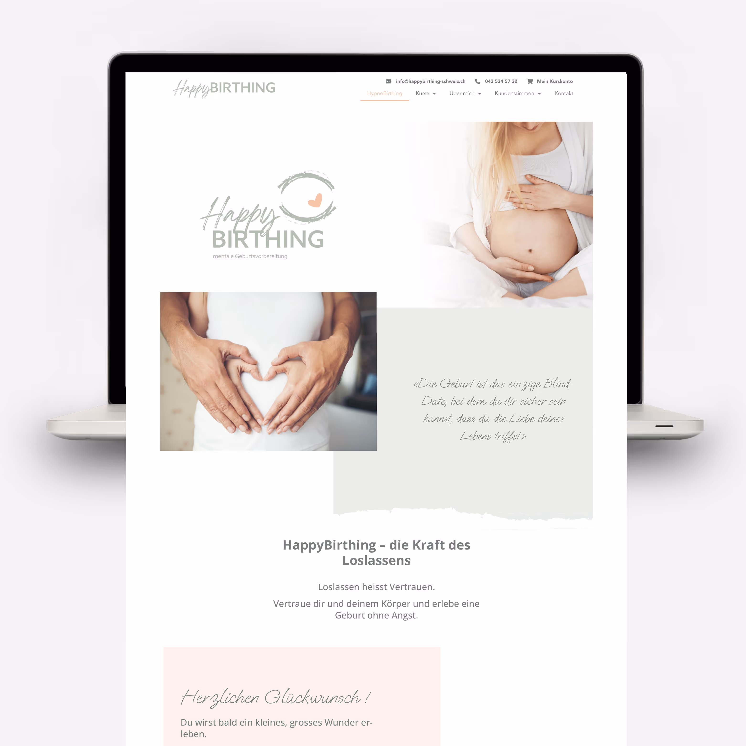 Happy Birthing mit Martina Gassmann: Ganzheitliches Rebranding rund um den ersten Herzschlag – mit Logo, Website und empathischer Bildsprache.