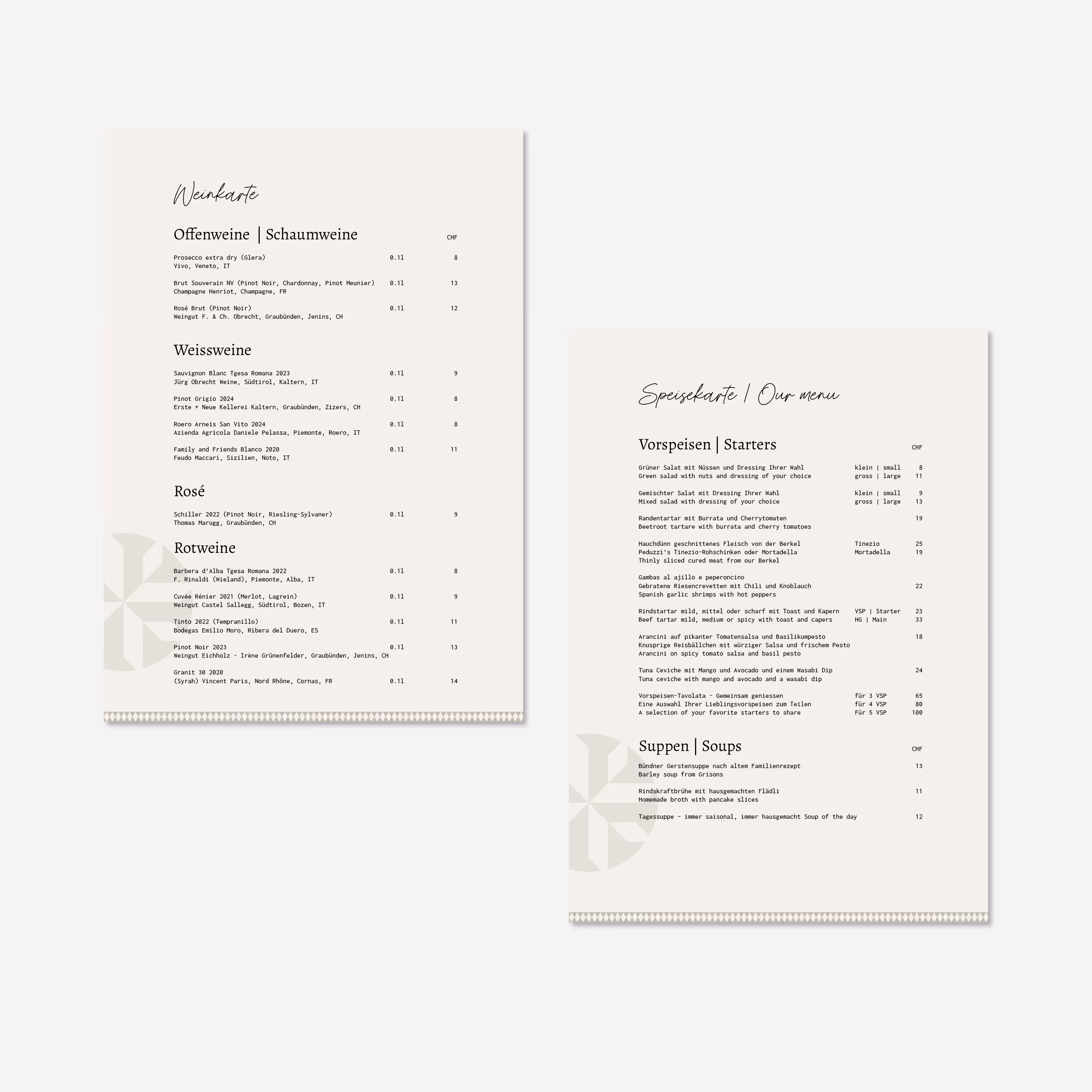 Hotel tgesa ROMANA in Savognin: Stilvoller Auftritt zwischen Tradition und Moderne – von Visitenkarte bis Gästemappe. Wärme, die man spürt.