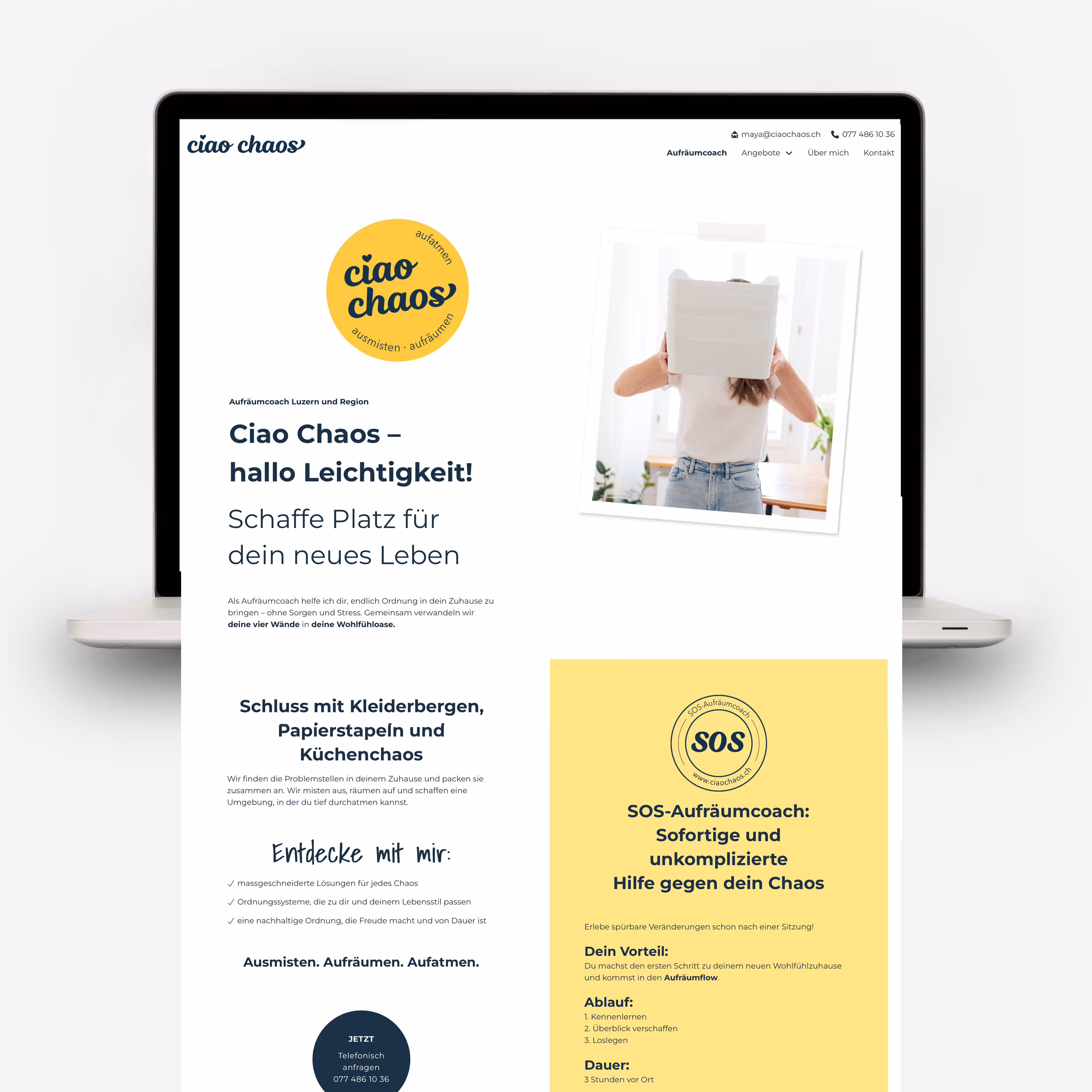 ciao chaos – ausmisten, aufräumen, aufatmen: Lebendiges Logo, motivierende Website und klare Icons für Ordnungscoaching mit Wirkung.