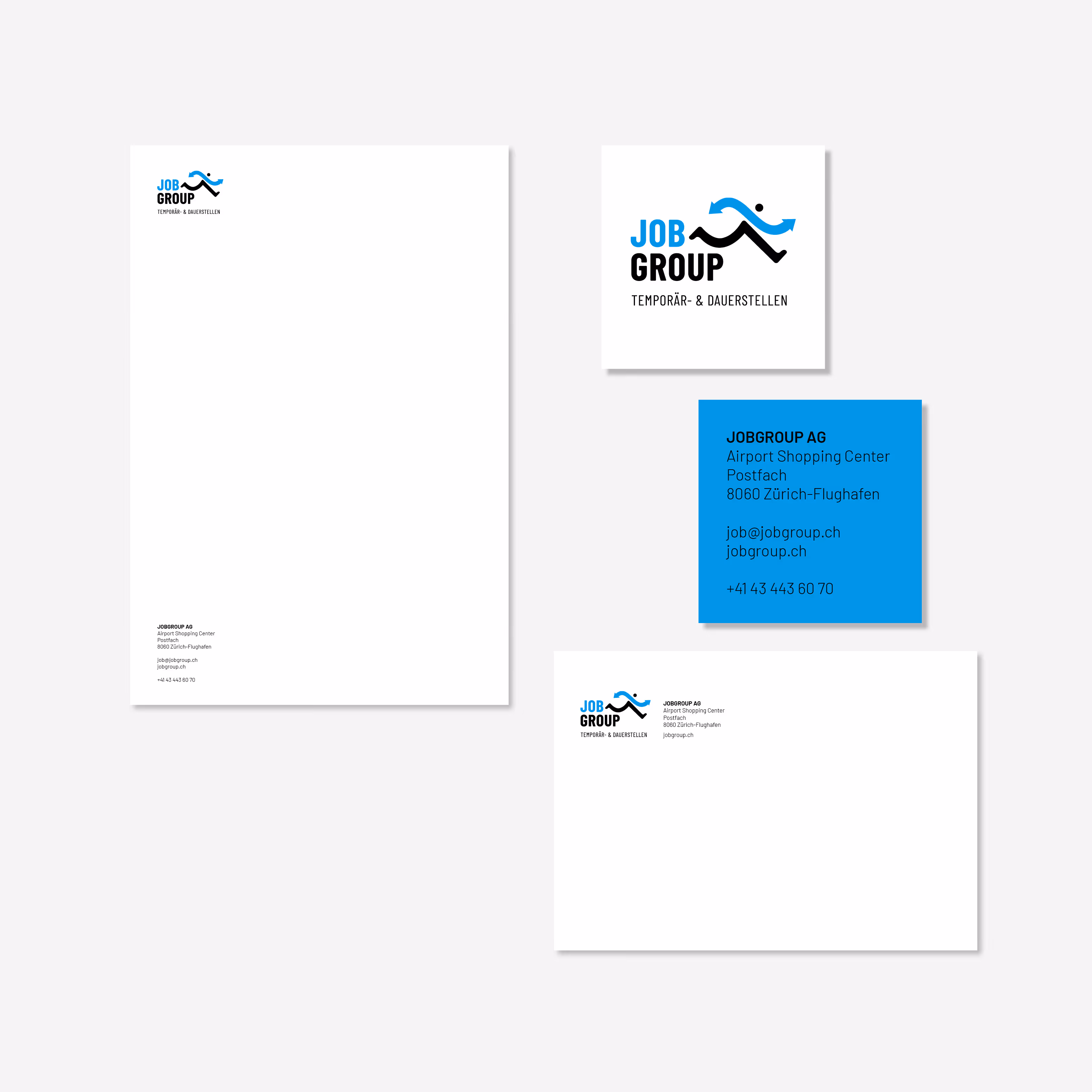Job Group am Flughafen Zürich: Relaunch mit neuem Logo, Branding und Website inkl. integrierter Online-Bewerbung. Traumstellen einen Klick entfernt.