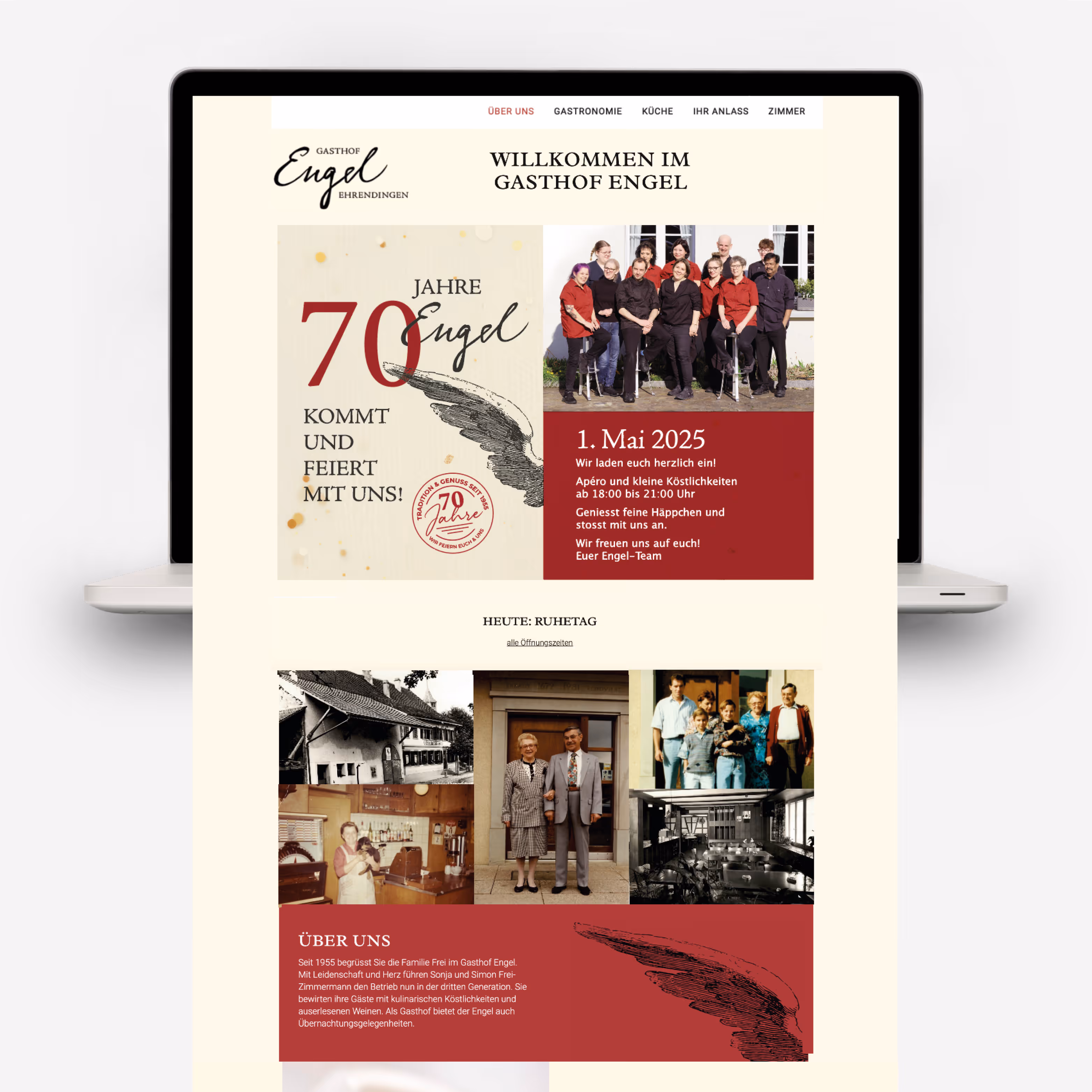 70 Jahre Gasthof Engel Ehrendingen: Jubiläums-Branding mit Plakaten, Website und liebevollen Details. Ein Festkonzept mit Charakter aus einer Hand.