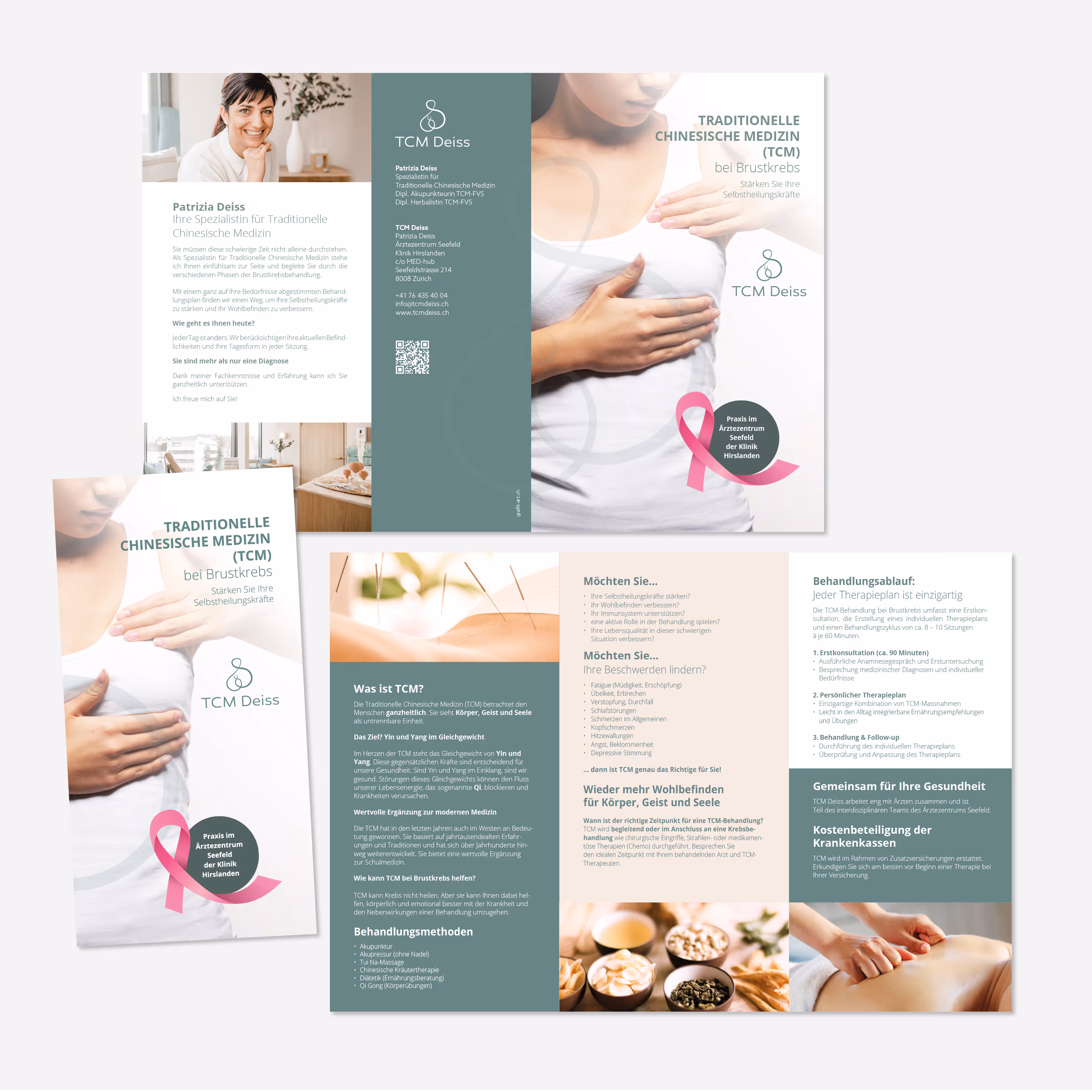 TCM Deiss – Mother & Childcare: Natürliches Branding mit Logo, Briefschaften, Flyer und Website. Handgezeichnete Illustrationen mit Wärme.