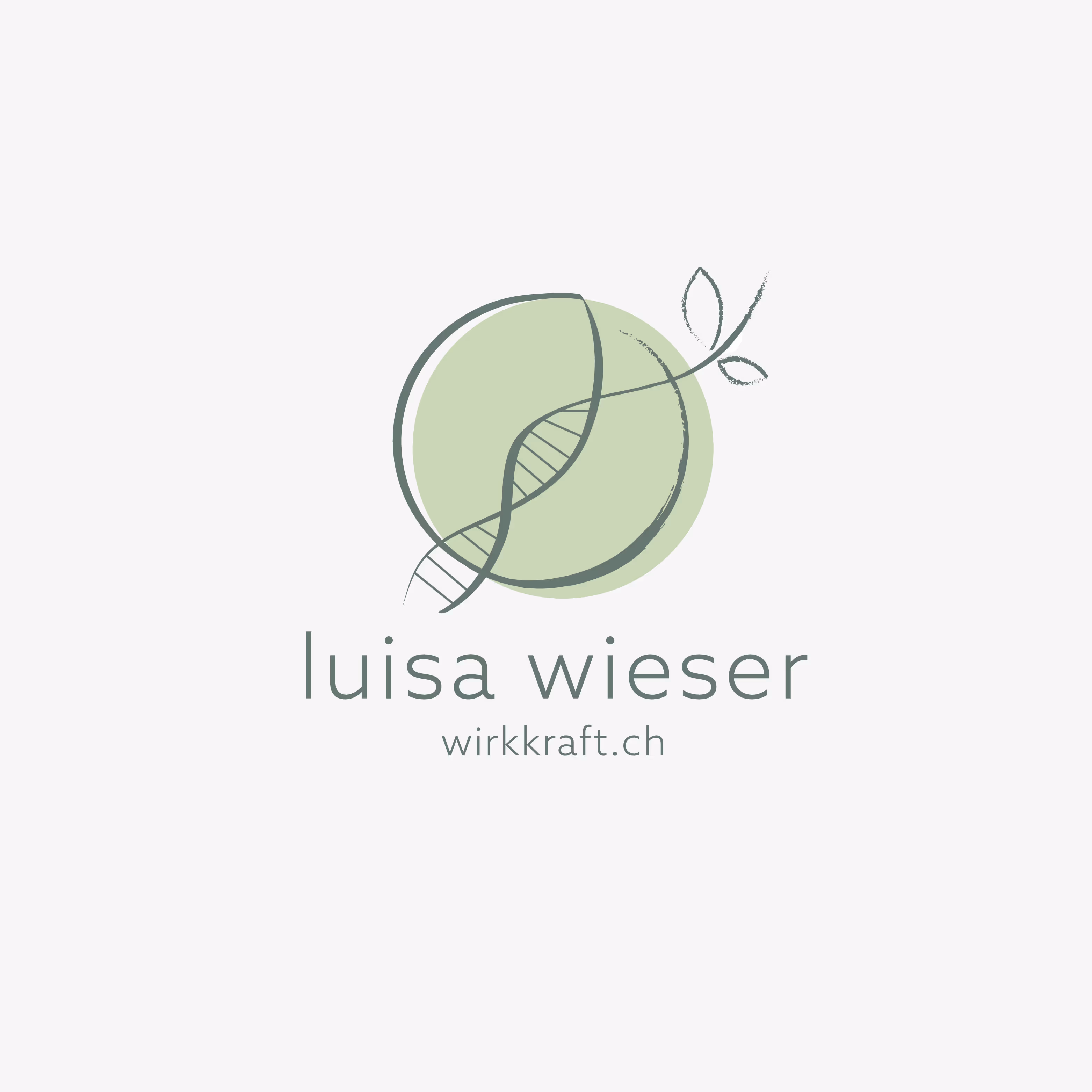 Luisa Wieser – Wirkkraft: Markenauftritt für nachhaltige Ernährungsberatung. Logo, Website und Postkarten in Grün, Lila und floraler Eleganz.