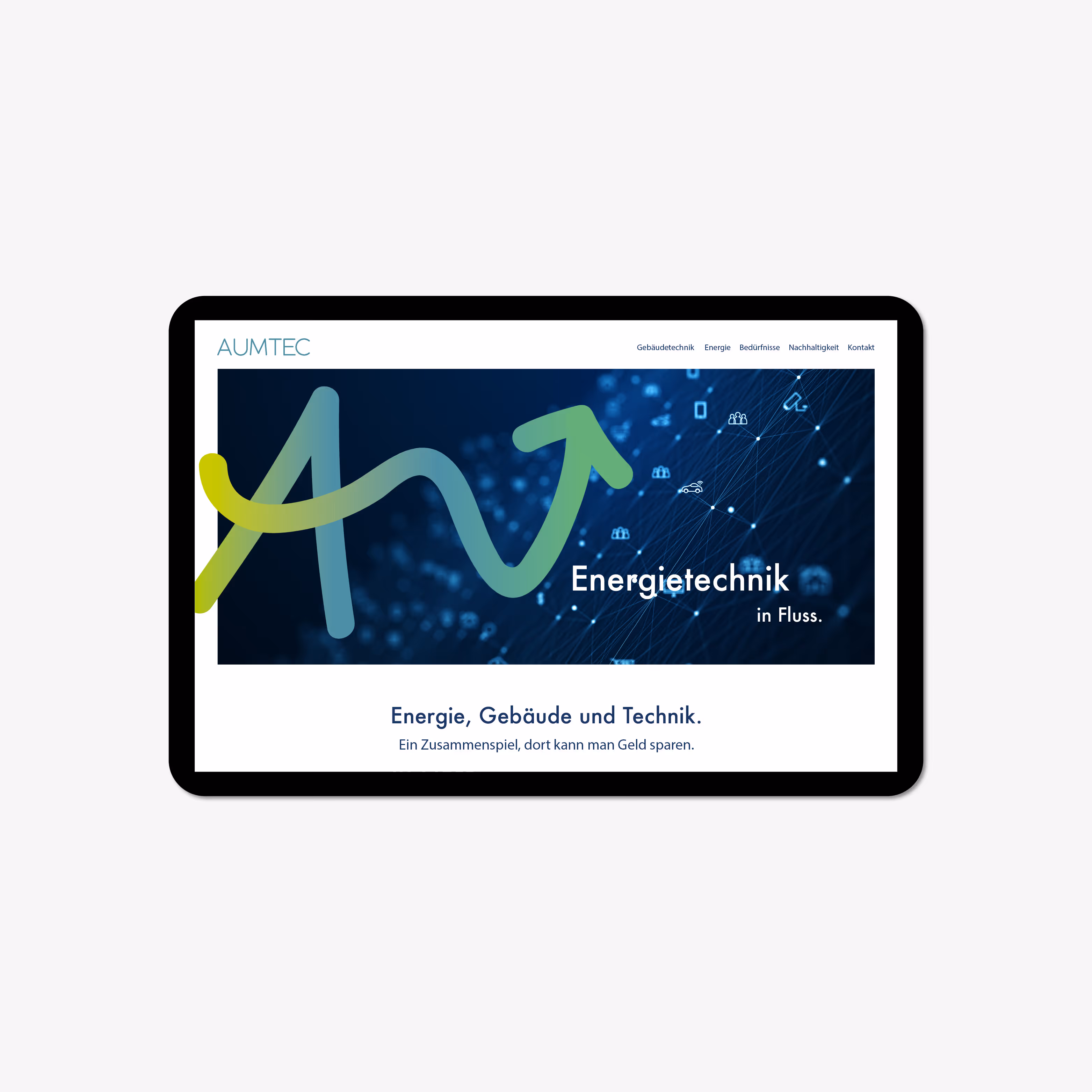 Logo, Website und Geschäftsausstattung für Aumtec: dynamische Markenidentität für Energie, Gebäude und Technik – entwickelt von Grafik-Art.