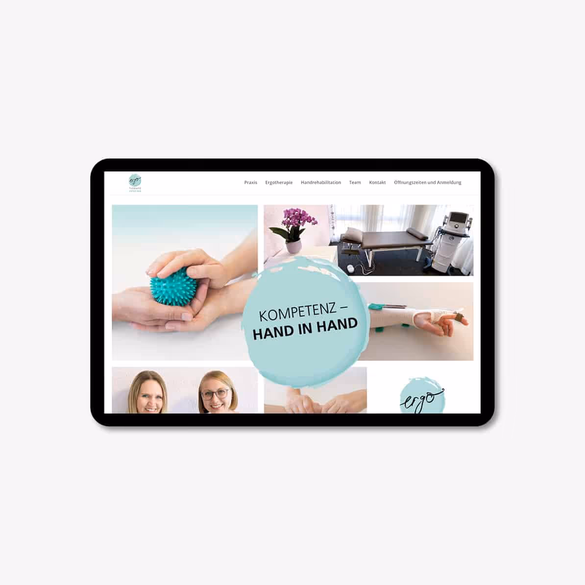 Ergotherapie Entfelden: Professionelles Branding mit pastelligen Farben – als roter Faden von Briefschaften bis Praxisräumen und Website.