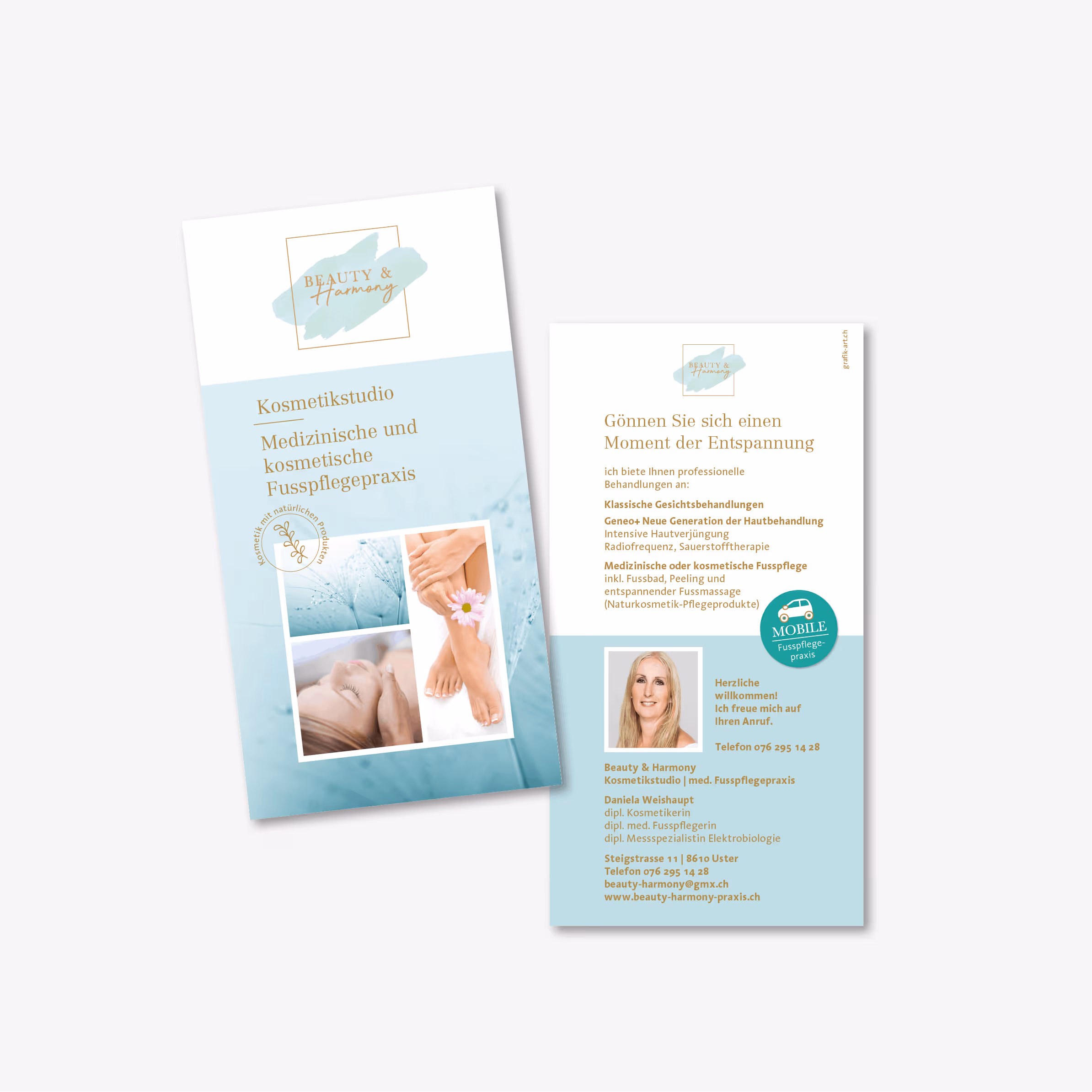 Beauty & Harmony in Baden: Elegantes Corporate Design für Kosmetikstudio – schlicht, edel und stilvoll. Flyer, Website und Visitenkarte.