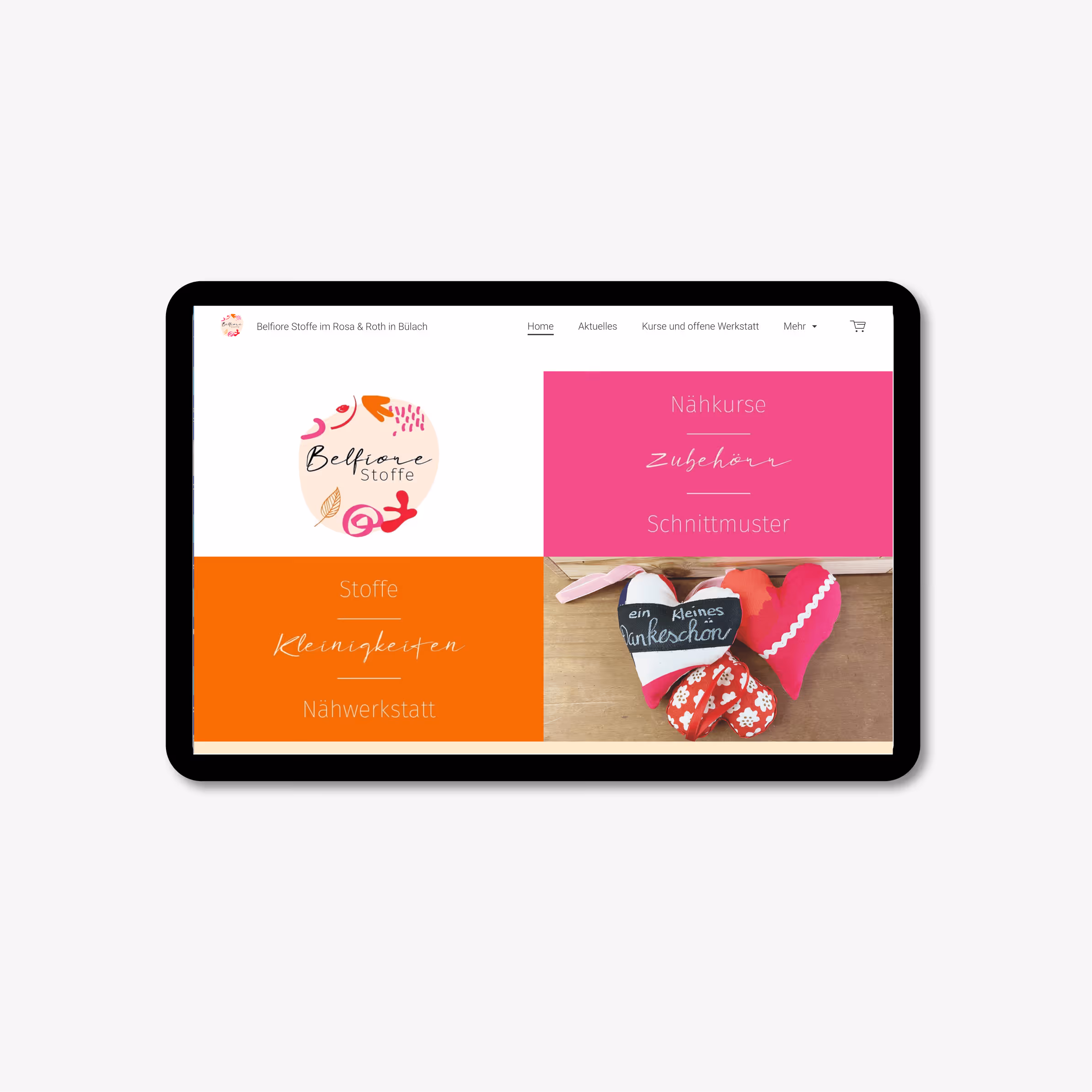 Belfiore Stoffe in Bülach: Farbenfrohes Corporate Design für den Stoffladen – Logo, Visitenkarte, Beschriftung und Website. Stoff für Inspiration.