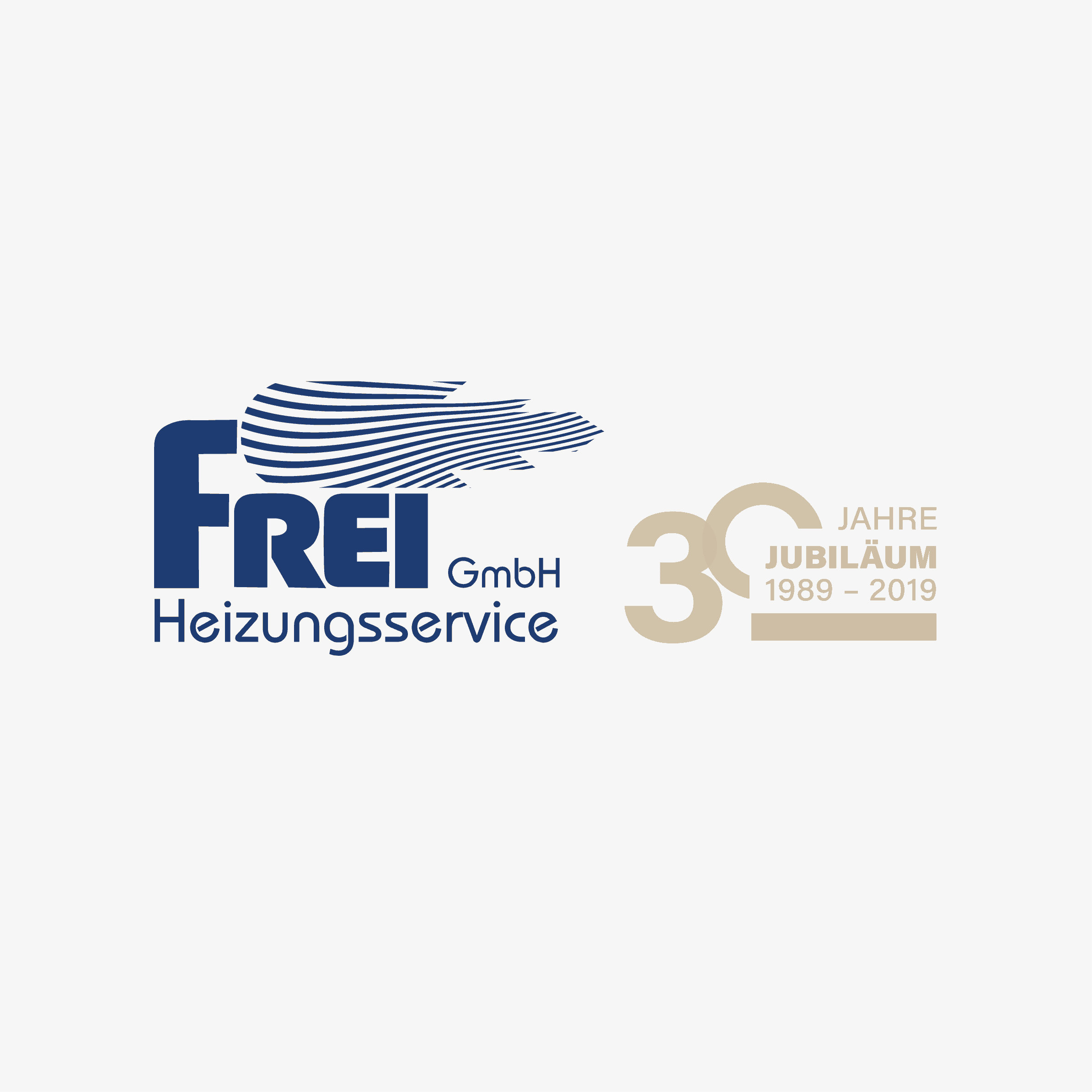 Frei Heizungsservice 30 Jahre: Goldenes Jubiläumslogo für Briefschaften, Banner, Website und T-Shirts. Kleiner Aufwand, grosse Wirkung.