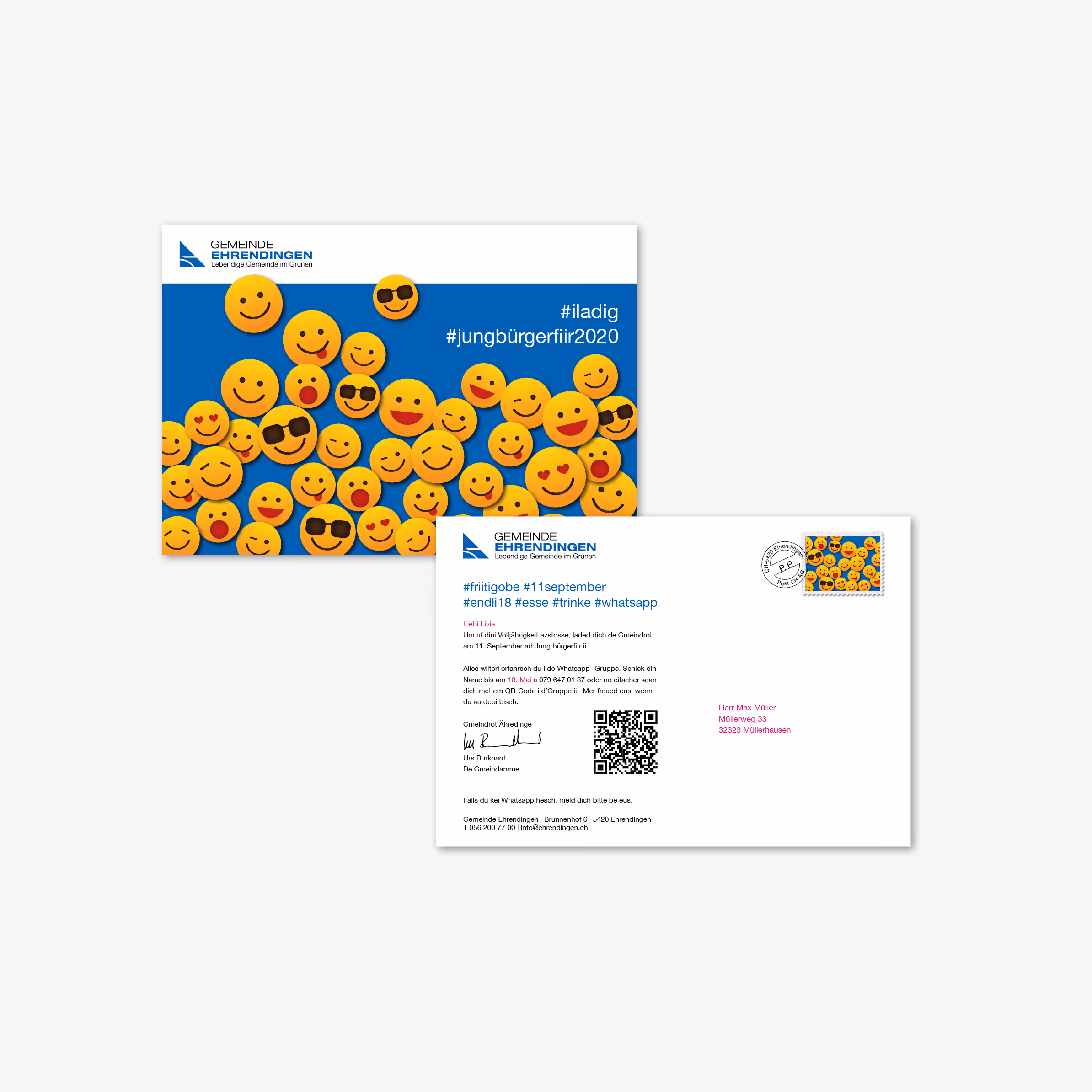 Gemeinde Ehrendingen: Klares, frisches Corporate Design für Website, Plakate, Einladungen und Abstimmungsbroschüren. Kommunikation aus einer Hand.