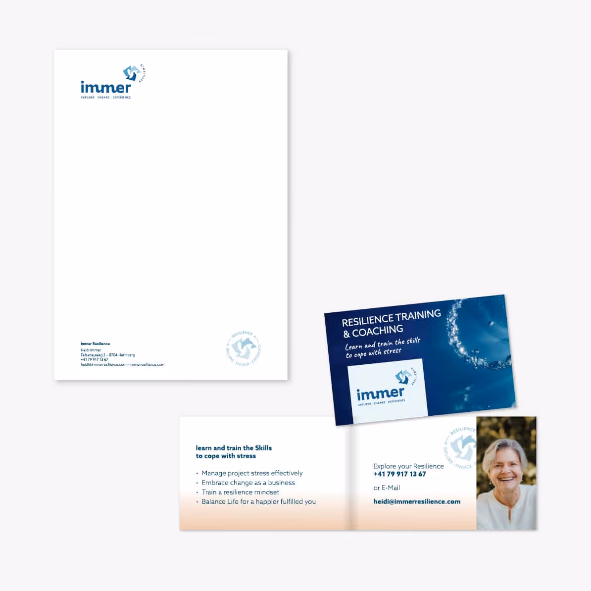 immer RESILIENCE: Markenauftritt für Resilienz-Coaching mit Logo, Website und Flyern. Eine Reise zu sich selbst – einfach erklärt, schön gestaltet.