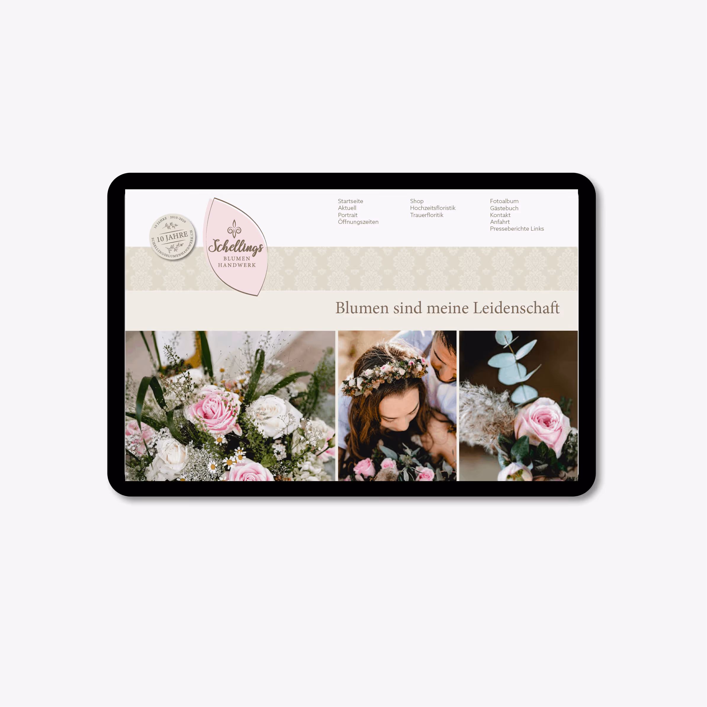 Schellings Blumenhandwerk Ehrendingen: 10 Jahre Jubiläum mit neuem Logo, Corporate Design, Flyer und Website. Blumen mit Persönlichkeit.