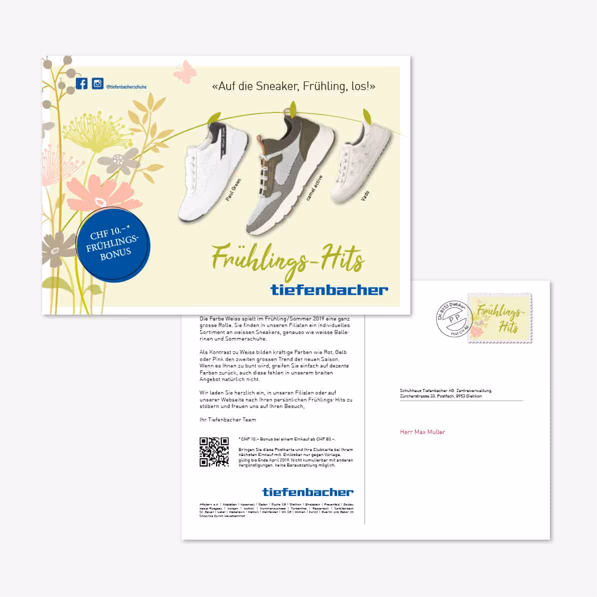 Tiefenbacher Schuhe Saison Mailing 2021: Branding-Konzept rund ums Jubiläum mit Mailing, Deko und Website. 100 Jahre Schuhgeschichte erlebbar.