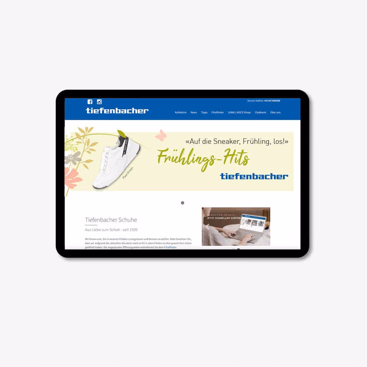 Tiefenbacher Schuhe Saison Mailing 2021: Branding-Konzept rund ums Jubiläum mit Mailing, Deko und Website. 100 Jahre Schuhgeschichte erlebbar.