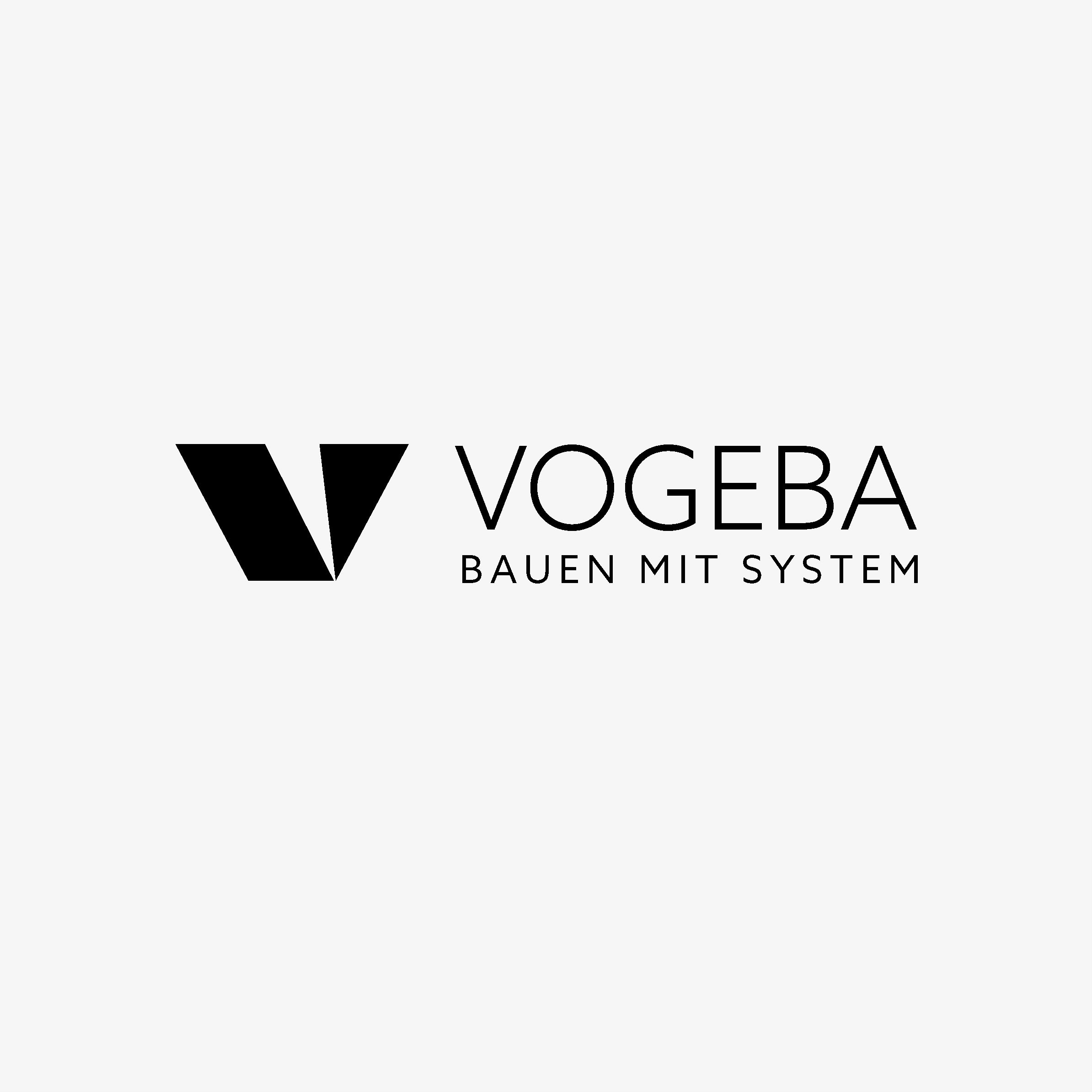 Vogeba Bauen mit System: Prägnantes Logo, klare Bildsprache, eigenständige Corporate Identity. Briefpapier, Visitenkarte und Website im Hochbau-Stil.