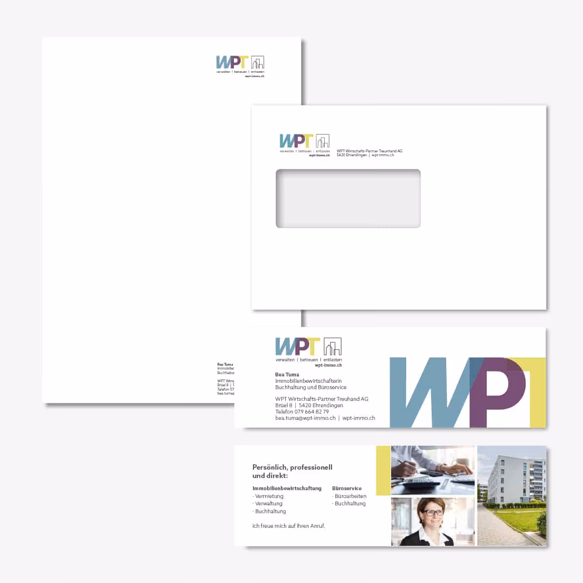 WPT Wirtschafts-Partner Treuhand AG: Neuer Firmenauftritt für Treuhand und Bewirtschaftung – farblich abgegrenzt, aber als Einheit. Website inklusive.