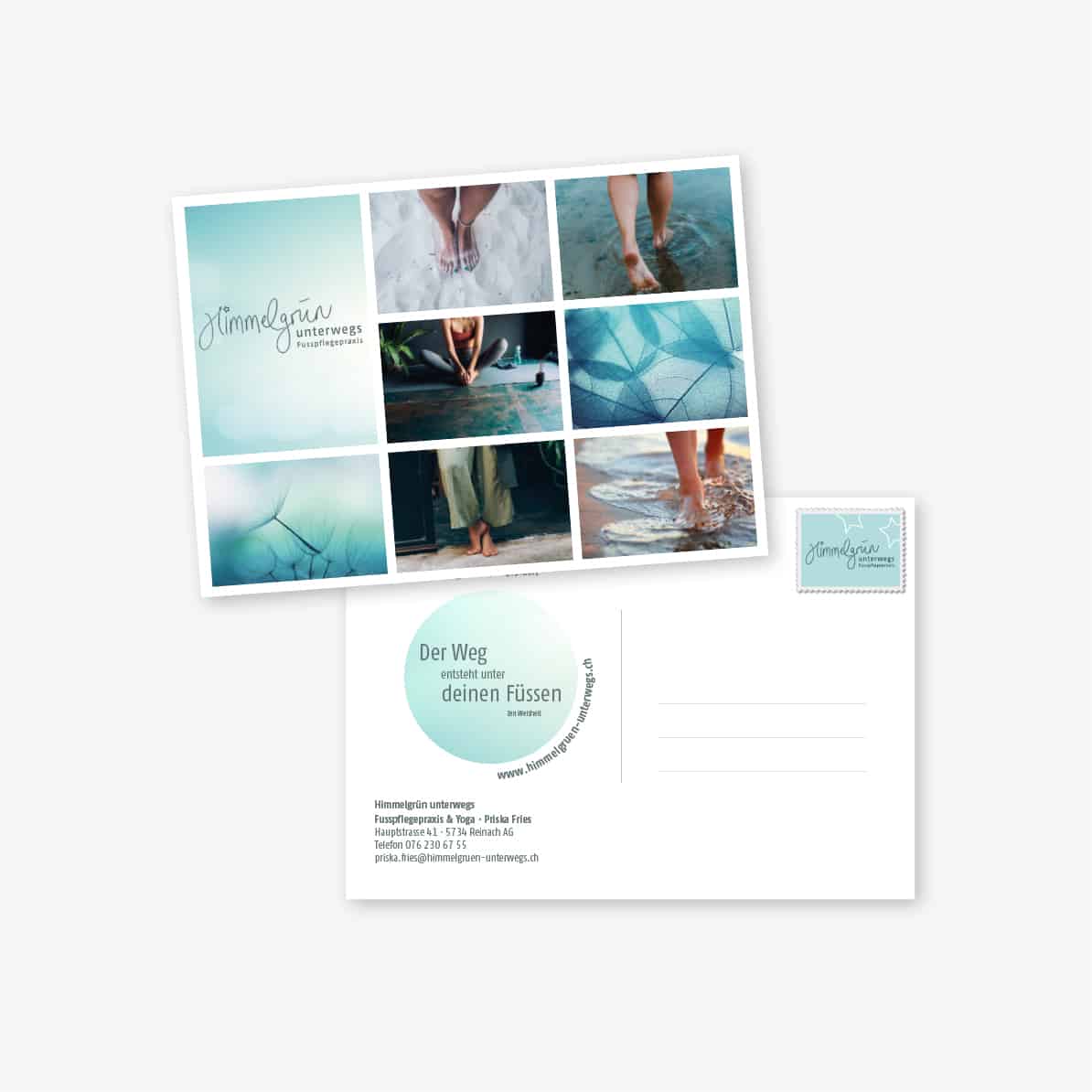 Flyer- und Mailing-Design für Fusspflege Himmelgrün unterwegs